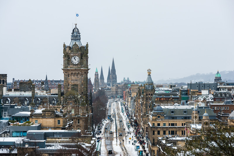 Snowy Princes Street from Calton Hill