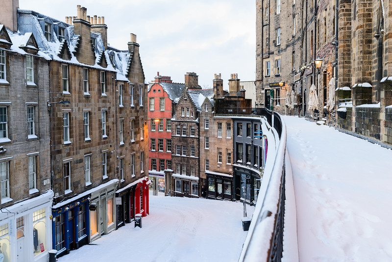 Snowy Morning at Victoria Terrace/ West Bow, Edinburgh