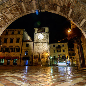 The Balkans - Looking through an archway into the Old Town of Kotor