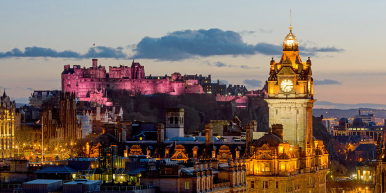 Edinburgh Castle and the Balmoral Hotel at Dusk
